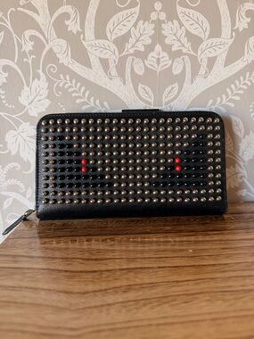 Fendi Monster Eyes Wallet Black Saffiano Leather Silver, Black & Res Studs NWOT